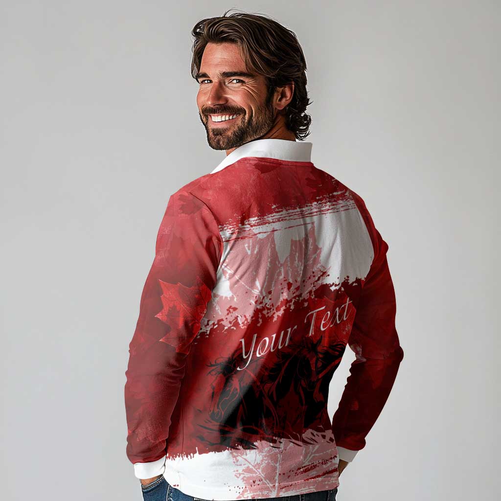 Personalized Canadian Horse Long Sleeve Polo Shirt Canada Maple Leaf