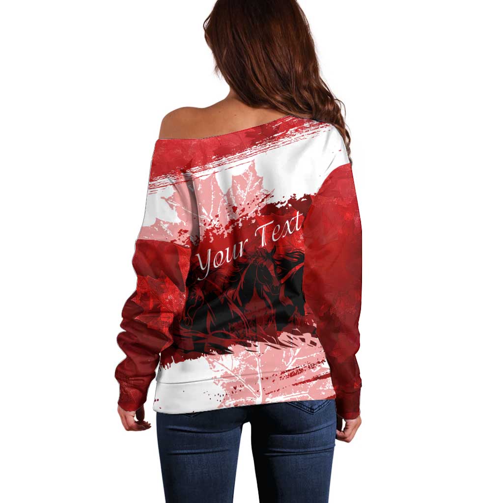Personalized Canadian Horse Off Shoulder Sweater Canada Maple Leaf