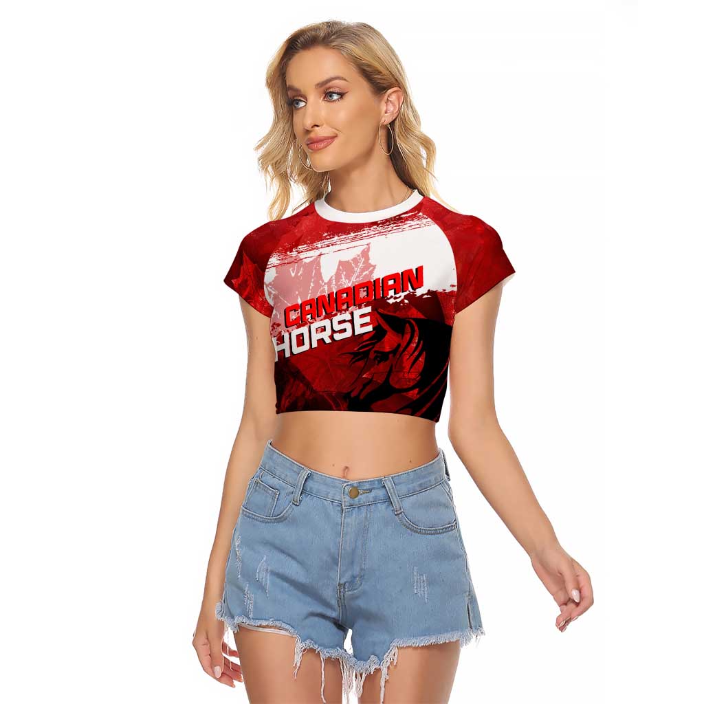 Personalized Canadian Horse Raglan Cropped T Shirt Canada Maple Leaf