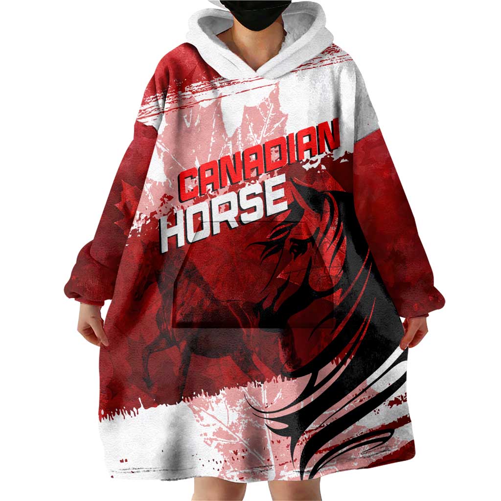 Personalized Canadian Horse Wearable Blanket Hoodie Canada Maple Leaf