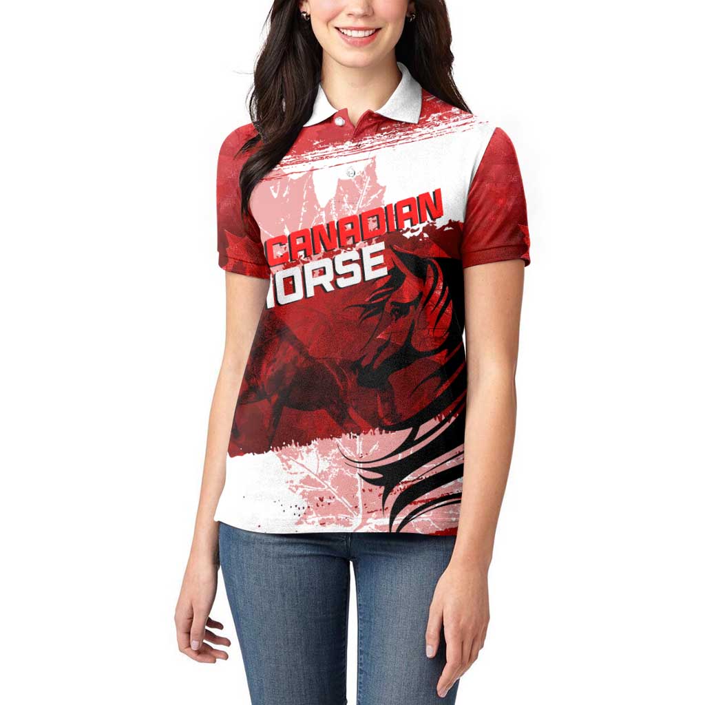 Personalized Canadian Horse Women Polo Shirt Canada Maple Leaf