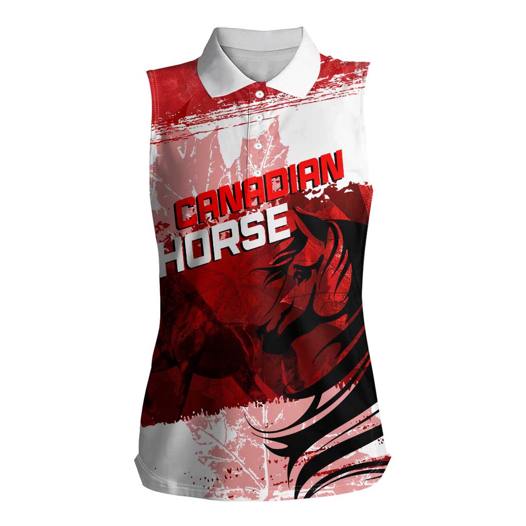 Personalized Canadian Horse Women Sleeveless Polo Shirt Canada Maple Leaf