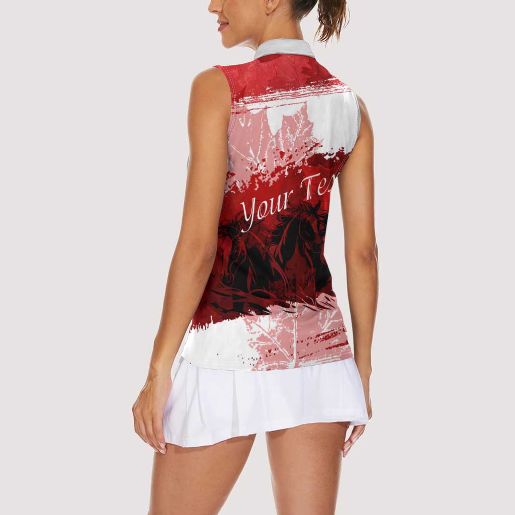 Personalized Canadian Horse Women Sleeveless Polo Shirt Canada Maple Leaf