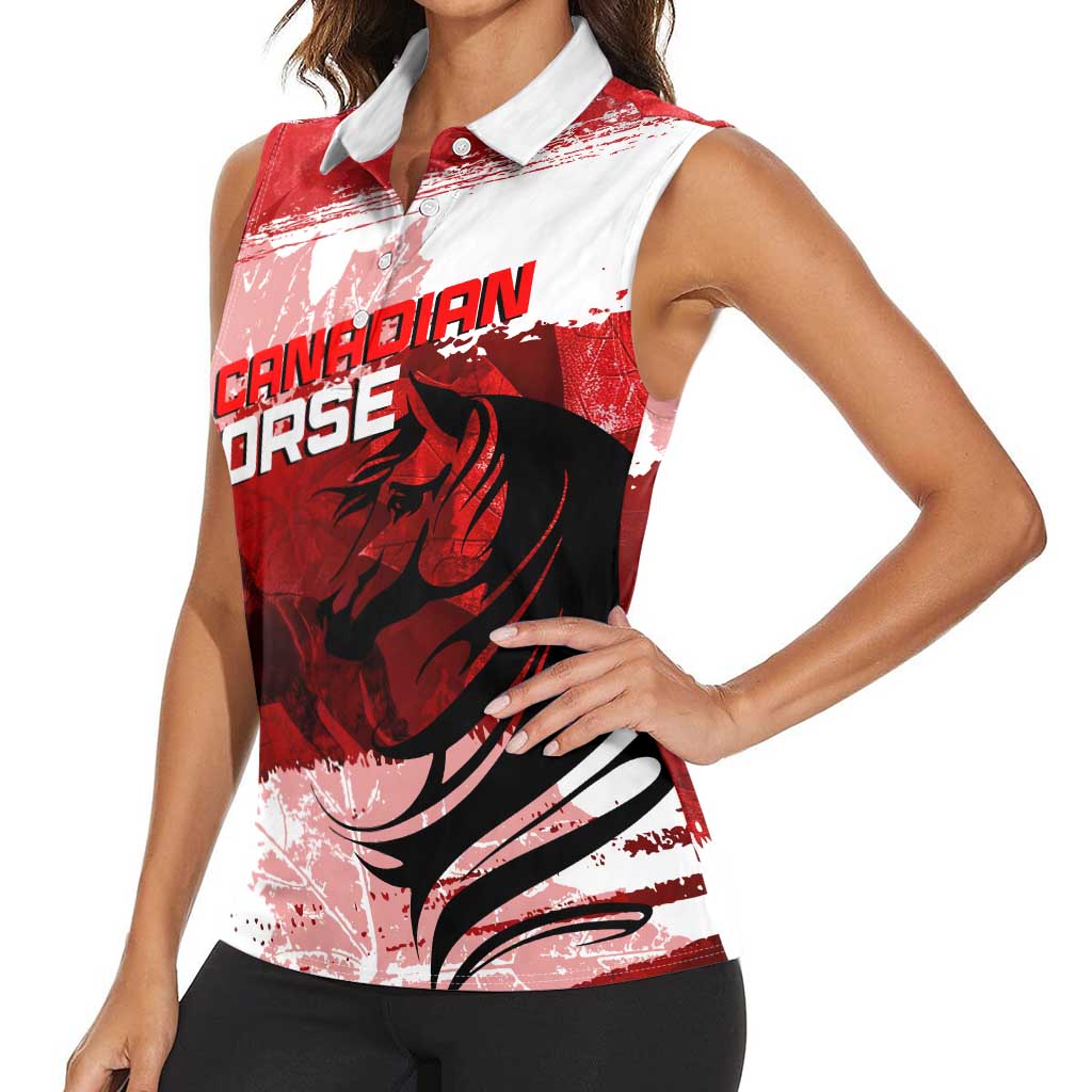 Personalized Canadian Horse Women Sleeveless Polo Shirt Canada Maple Leaf