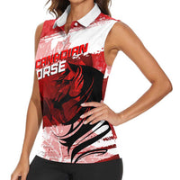 Personalized Canadian Horse Women Sleeveless Polo Shirt Canada Maple Leaf