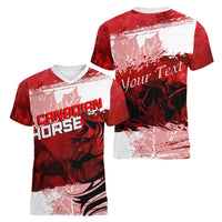 Personalized Canadian Horse Women V-Neck T-Shirt Canada Maple Leaf