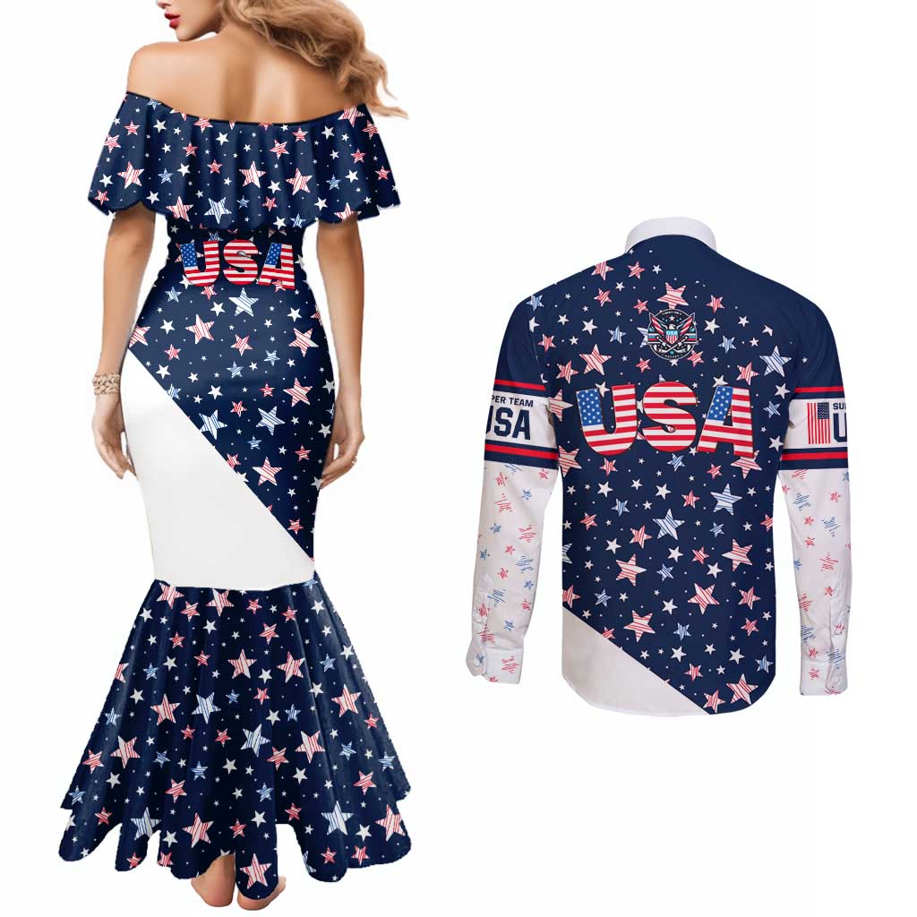 USA Hockey Couples Matching Mermaid Dress and Long Sleeve Button Shirt Summer Paris 2024