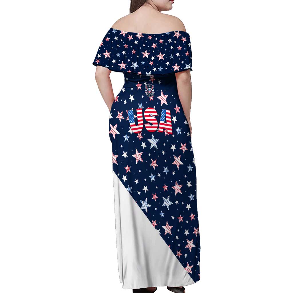USA Hockey Family Matching Off Shoulder Maxi Dress and Hawaiian Shirt Summer Paris 2024 - Wonder Print Shop