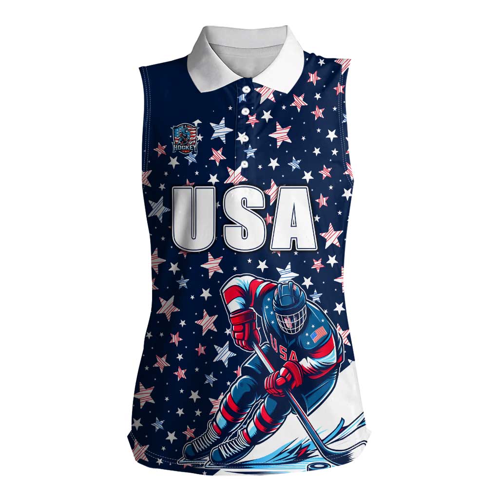 USA Hockey Women Sleeveless Polo Shirt Summer Paris 2024 - Wonder Print Shop