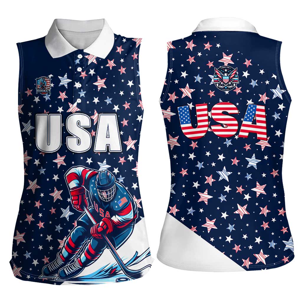 USA Hockey Women Sleeveless Polo Shirt Summer Paris 2024 - Wonder Print Shop