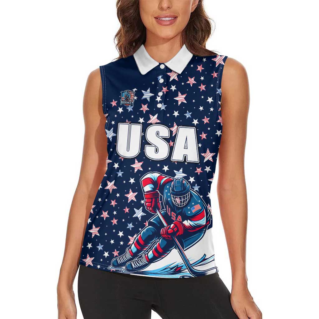USA Hockey Women Sleeveless Polo Shirt Summer Paris 2024 - Wonder Print Shop