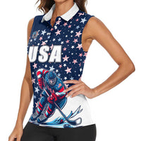 USA Hockey Women Sleeveless Polo Shirt Summer Paris 2024 - Wonder Print Shop