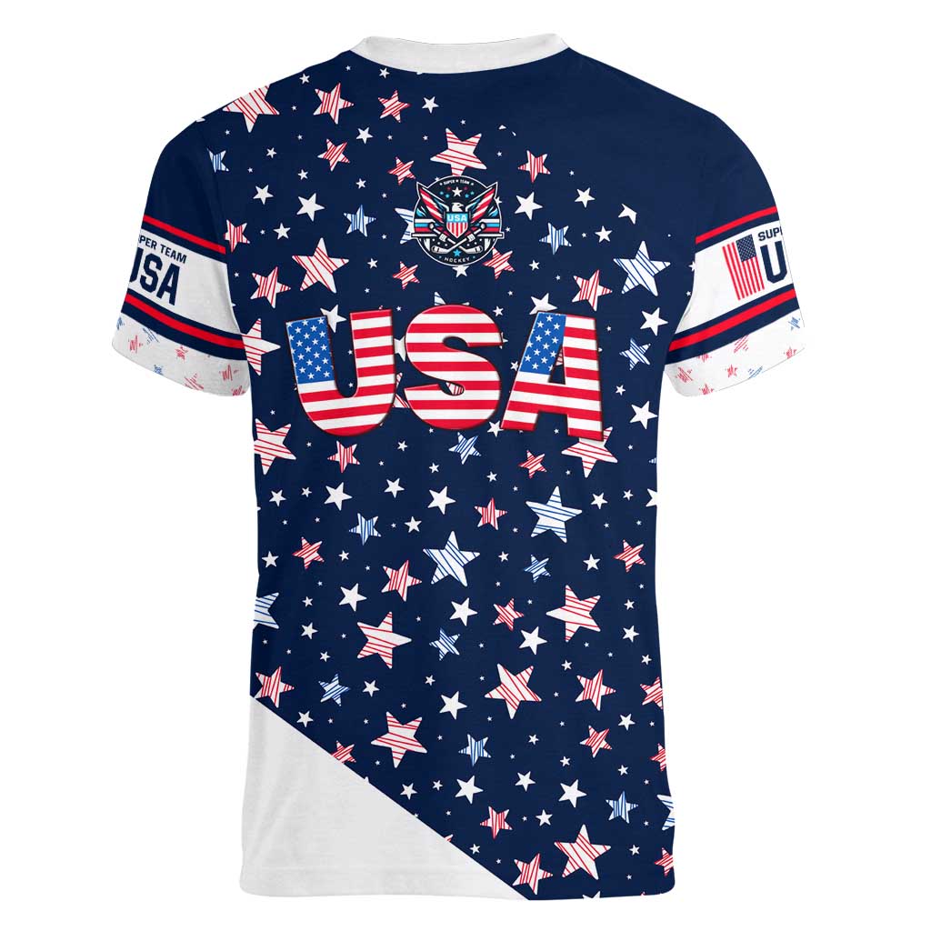 USA Hockey Women V-Neck T-Shirt Summer Paris 2024 - Wonder Print Shop