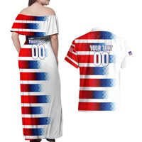 USA Soccer Couples Matching Off Shoulder Maxi Dress and Hawaiian Shirt Summer Paris 2024 - Wonder Print Shop
