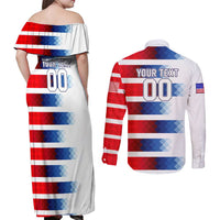 USA Soccer Couples Matching Off Shoulder Maxi Dress and Long Sleeve Button Shirt Summer Paris 2024 - Wonder Print Shop