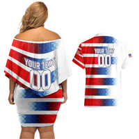 USA Soccer Couples Matching Off Shoulder Short Dress and Hawaiian Shirt Summer Paris 2024 - Wonder Print Shop