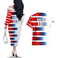 USA Soccer Couples Matching Off The Shoulder Long Sleeve Dress and Hawaiian Shirt Summer Paris 2024 - Wonder Print Shop