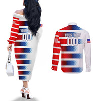USA Soccer Couples Matching Off The Shoulder Long Sleeve Dress and Long Sleeve Button Shirt Summer Paris 2024