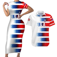 USA Soccer Couples Matching Short Sleeve Bodycon Dress and Hawaiian Shirt Summer Paris 2024 - Wonder Print Shop