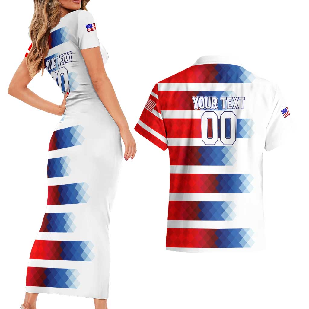 USA Soccer Couples Matching Short Sleeve Bodycon Dress and Hawaiian Shirt Summer Paris 2024 - Wonder Print Shop