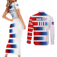 USA Soccer Couples Matching Short Sleeve Bodycon Dress and Long Sleeve Button Shirt Summer Paris 2024 - Wonder Print Shop