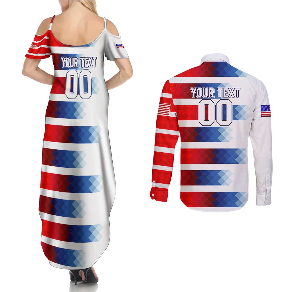 USA Soccer Couples Matching Summer Maxi Dress and Long Sleeve Button Shirt Summer Paris 2024 - Wonder Print Shop