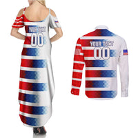 USA Soccer Couples Matching Summer Maxi Dress and Long Sleeve Button Shirt Summer Paris 2024 - Wonder Print Shop