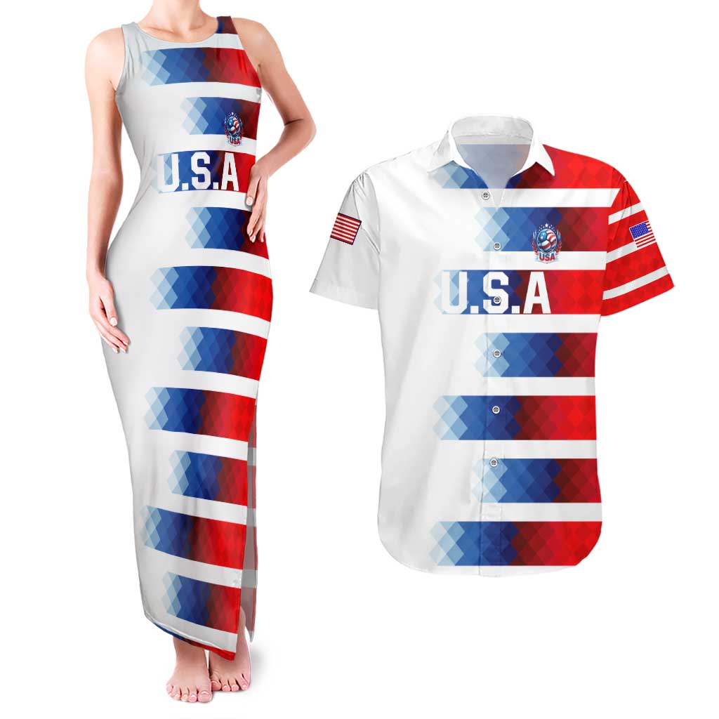 USA Soccer Couples Matching Tank Maxi Dress and Hawaiian Shirt Summer Paris 2024 - Wonder Print Shop