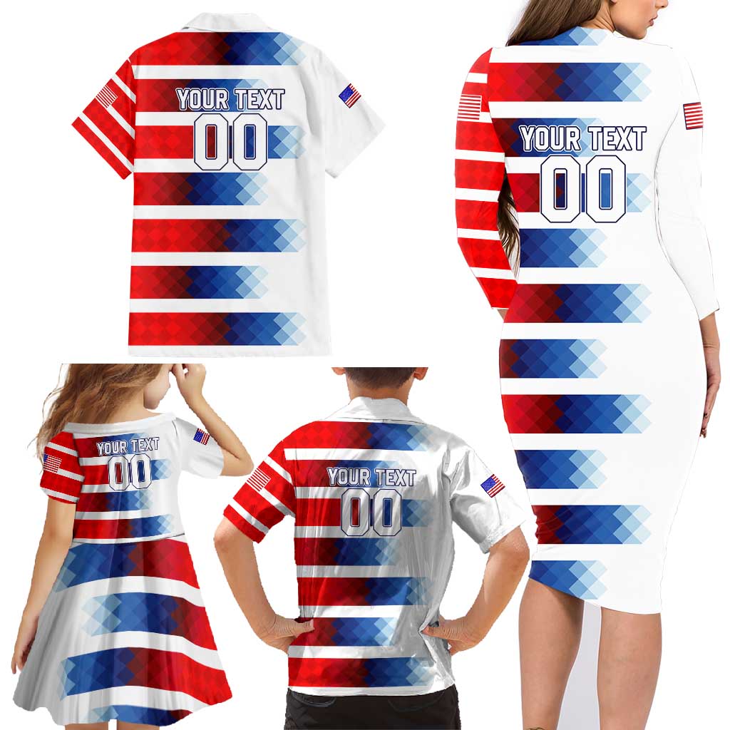 USA Soccer Family Matching Long Sleeve Bodycon Dress and Hawaiian Shirt Summer Paris 2024 - Wonder Print Shop