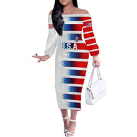 USA Soccer Family Matching Off The Shoulder Long Sleeve Dress and Hawaiian Shirt Summer Paris 2024 - Wonder Print Shop