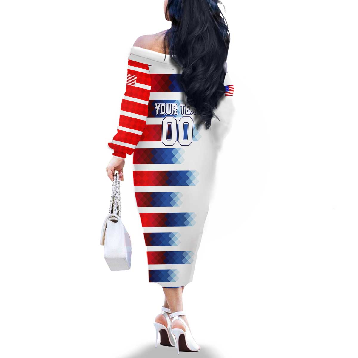 USA Soccer Family Matching Off The Shoulder Long Sleeve Dress and Hawaiian Shirt Summer Paris 2024 - Wonder Print Shop