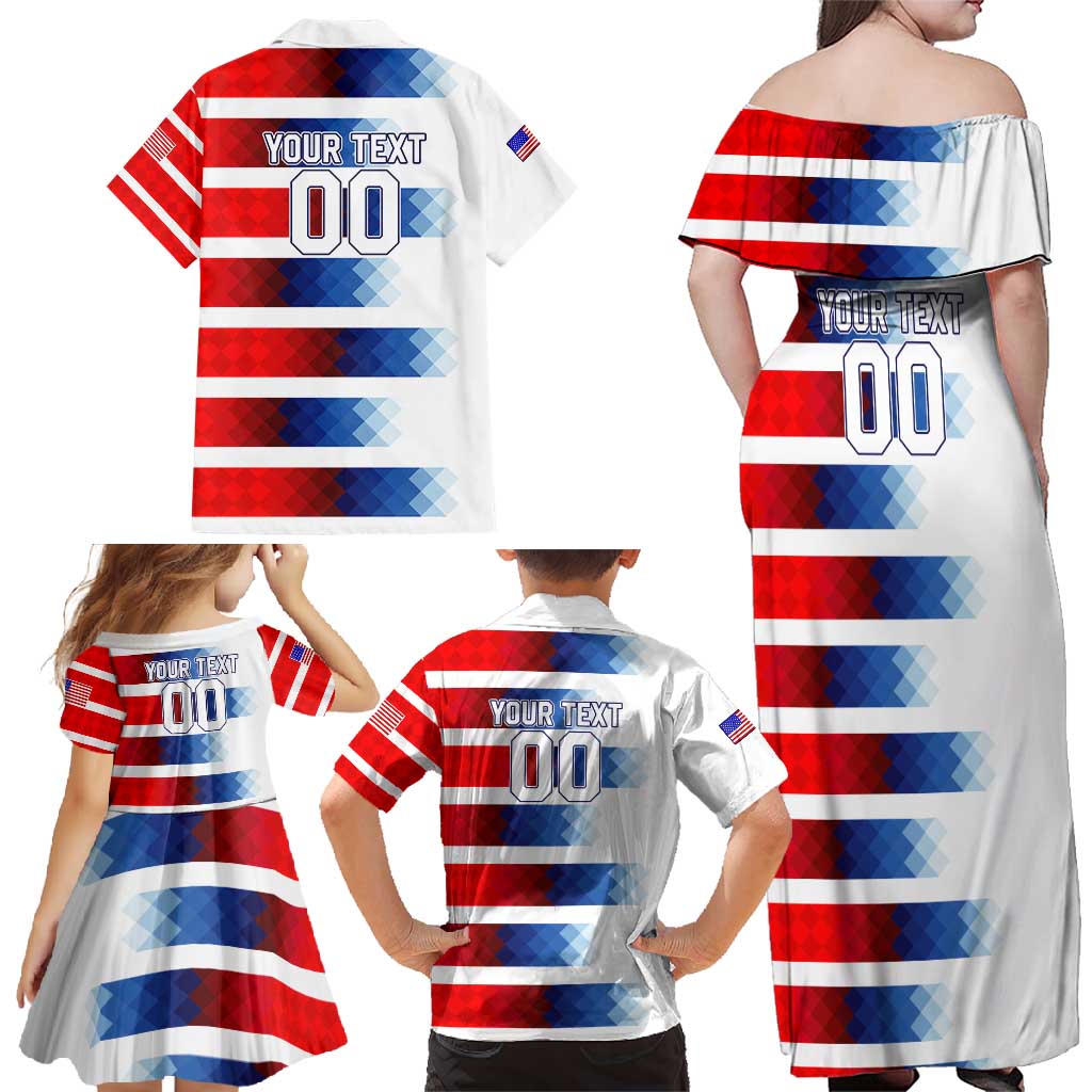 USA Soccer Family Matching Off Shoulder Maxi Dress and Hawaiian Shirt Summer Paris 2024 - Wonder Print Shop