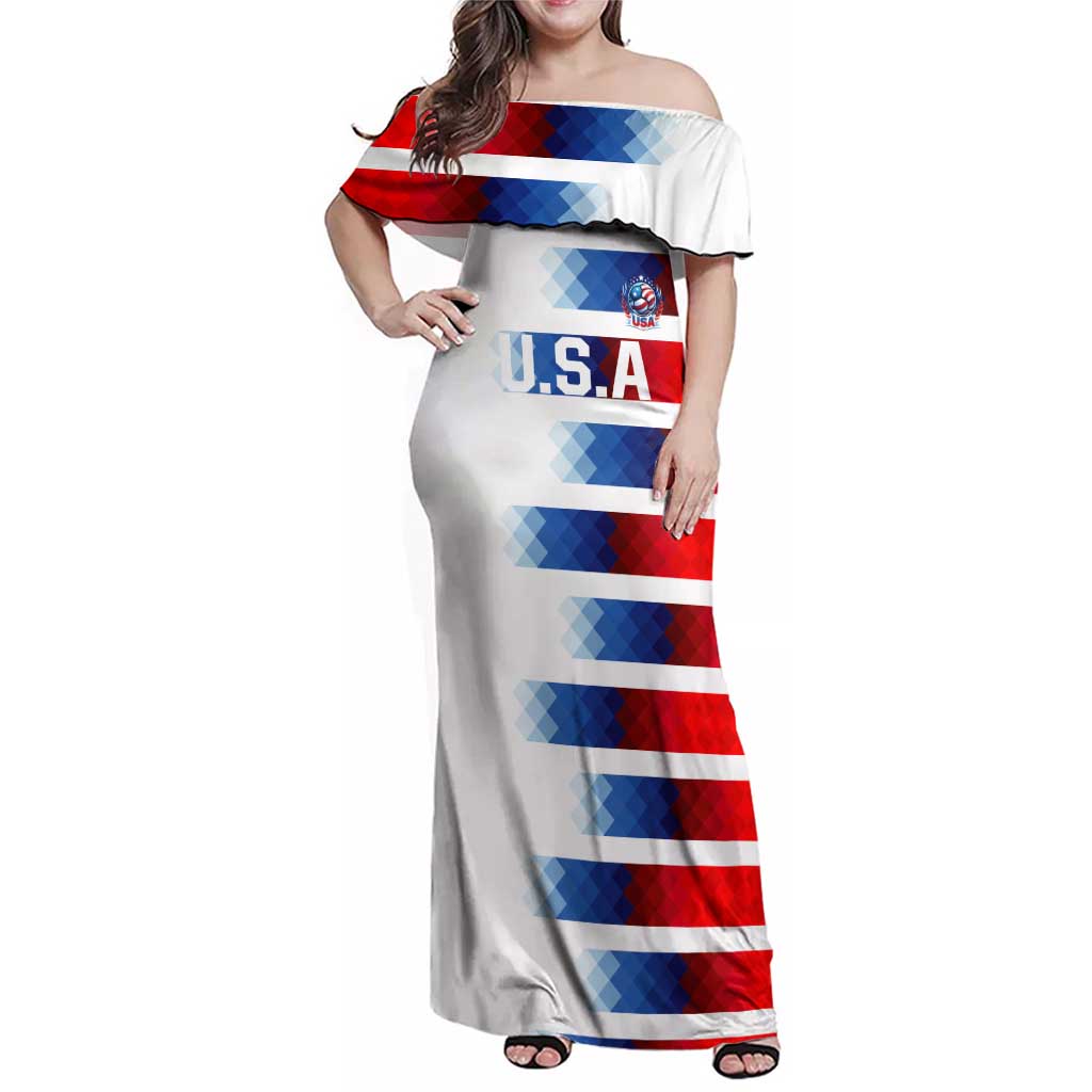 USA Soccer Family Matching Off Shoulder Maxi Dress and Hawaiian Shirt Summer Paris 2024 - Wonder Print Shop