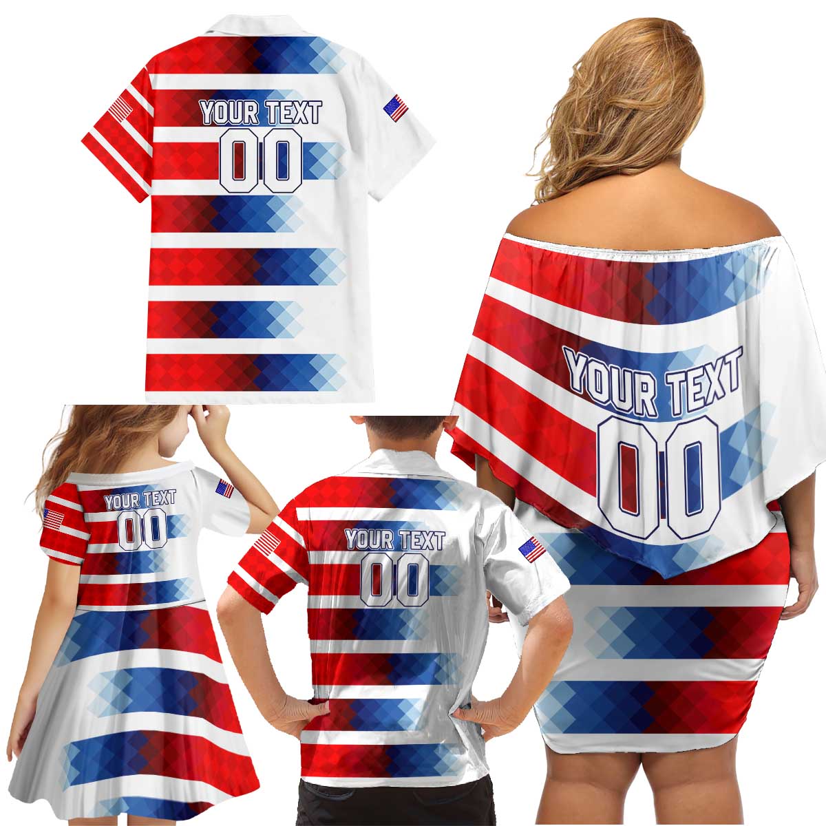 USA Soccer Family Matching Off Shoulder Short Dress and Hawaiian Shirt Summer Paris 2024 - Wonder Print Shop