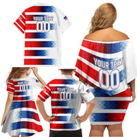 USA Soccer Family Matching Off Shoulder Short Dress and Hawaiian Shirt Summer Paris 2024 - Wonder Print Shop
