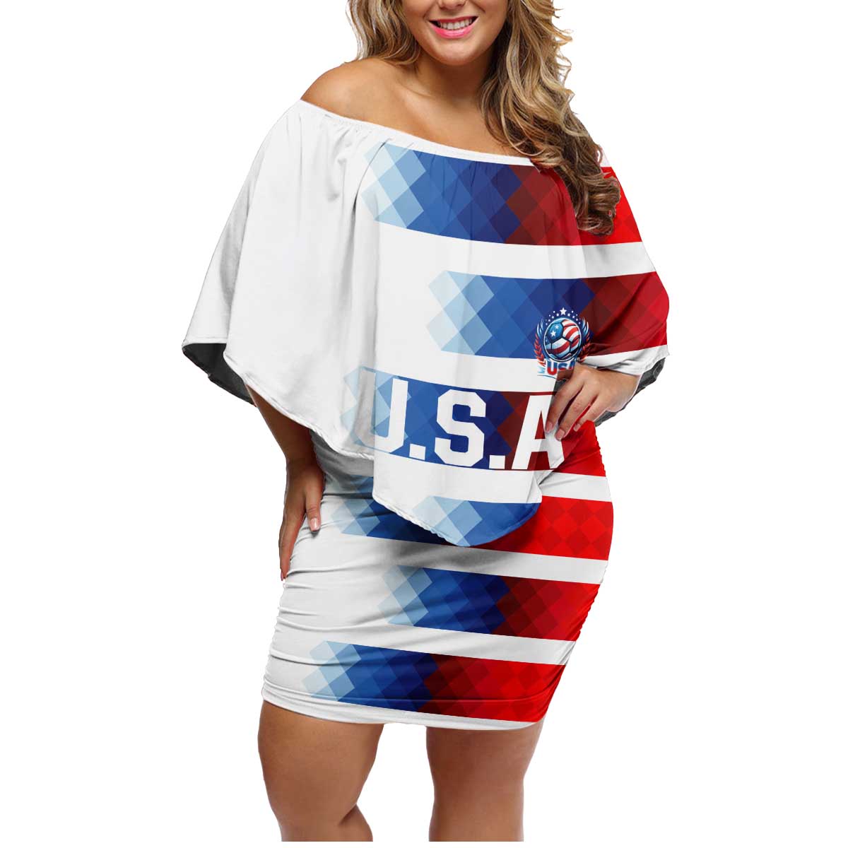 USA Soccer Family Matching Off Shoulder Short Dress and Hawaiian Shirt Summer Paris 2024 - Wonder Print Shop
