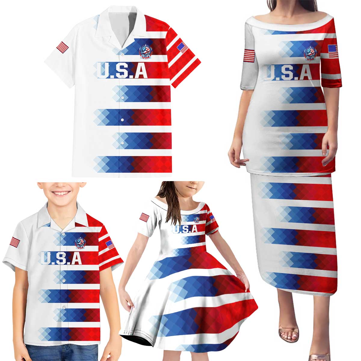 USA Soccer Family Matching Puletasi and Hawaiian Shirt Summer Paris 2024 - Wonder Print Shop