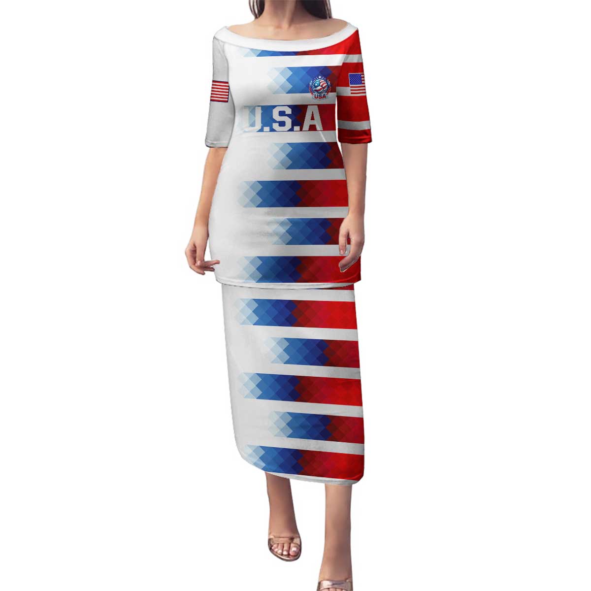 USA Soccer Family Matching Puletasi and Hawaiian Shirt Summer Paris 2024 - Wonder Print Shop