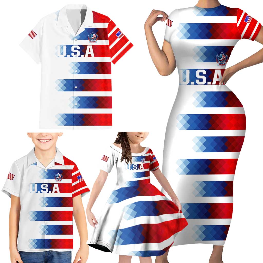 USA Soccer Family Matching Short Sleeve Bodycon Dress and Hawaiian Shirt Summer Paris 2024 - Wonder Print Shop