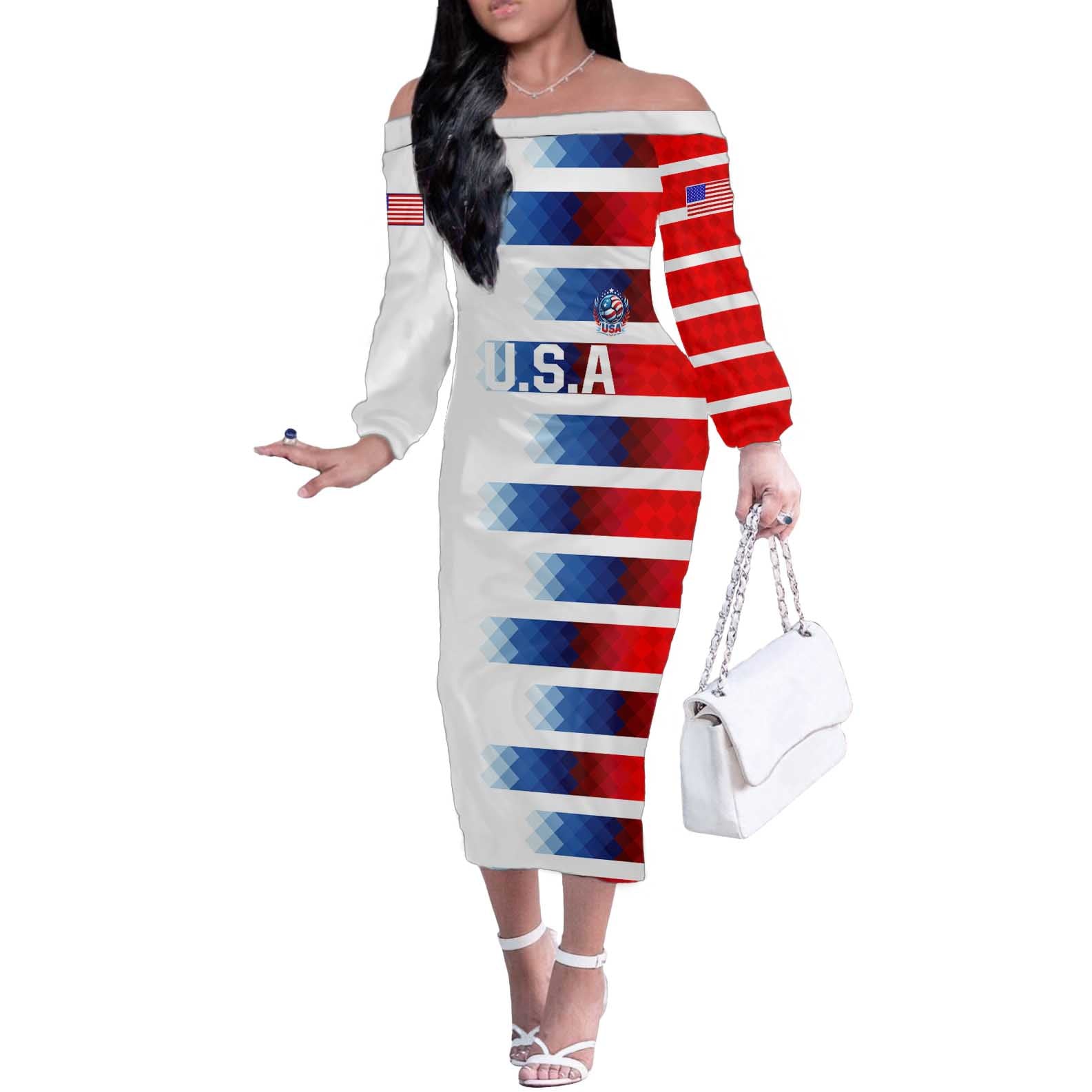 USA Soccer Off The Shoulder Long Sleeve Dress Summer Paris 2024 - Wonder Print Shop