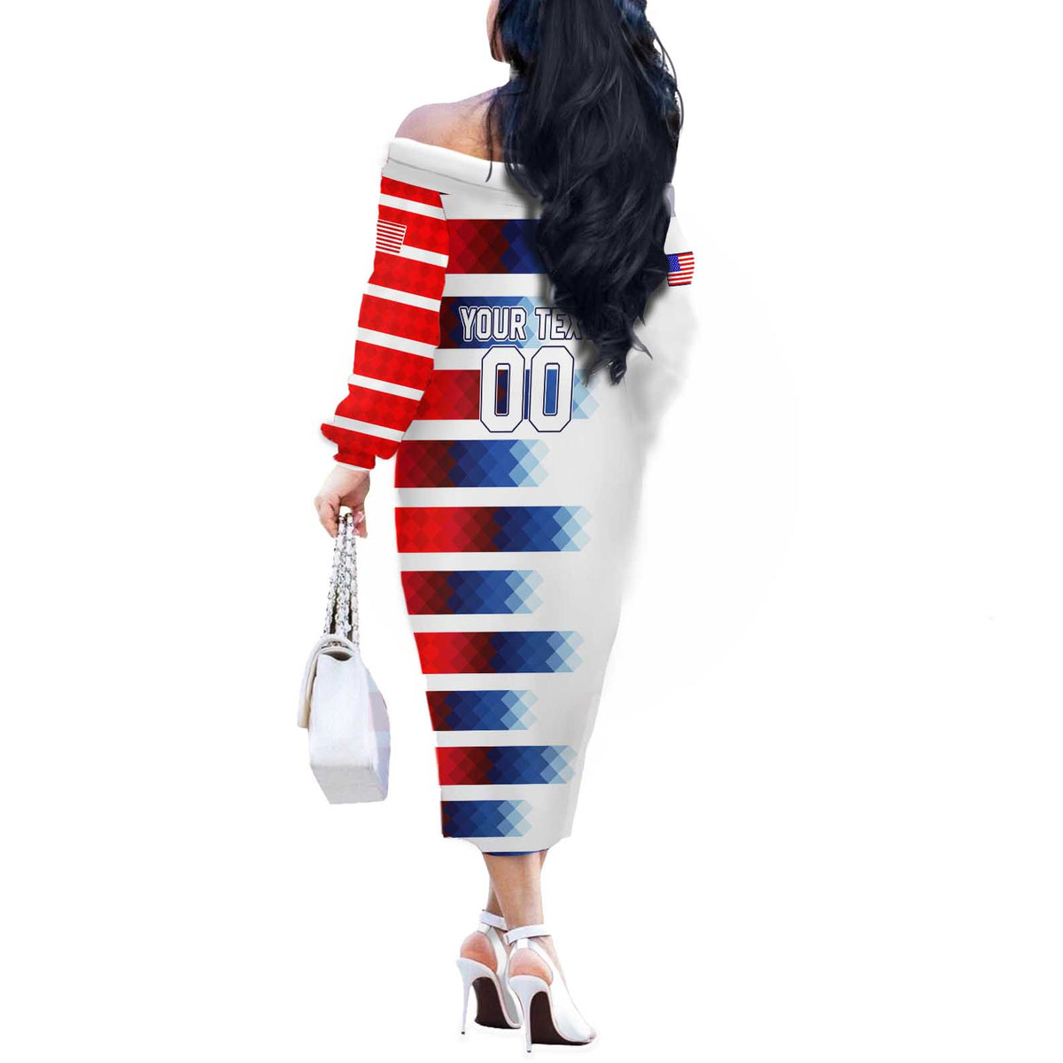 USA Soccer Off The Shoulder Long Sleeve Dress Summer Paris 2024 - Wonder Print Shop