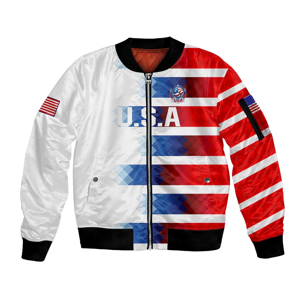 USA Soccer Sleeve Zip Bomber Jacket Summer Paris 2024 - Wonder Print Shop