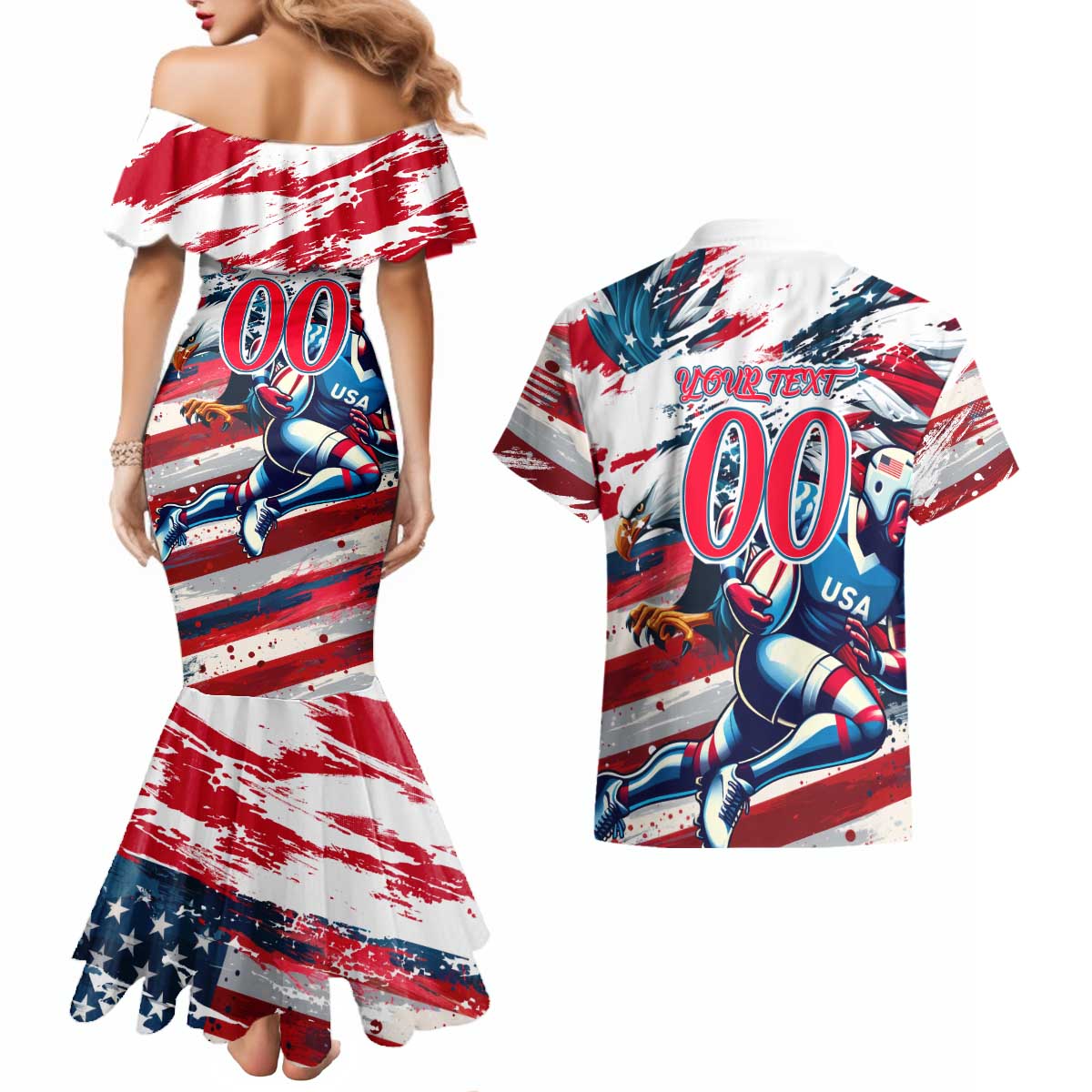USA Rugby Couples Matching Mermaid Dress and Hawaiian Shirt Summer Paris 2024 - Wonder Print Shop