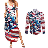 USA Rugby Couples Matching Summer Maxi Dress and Long Sleeve Button Shirt Summer Paris 2024 - Wonder Print Shop