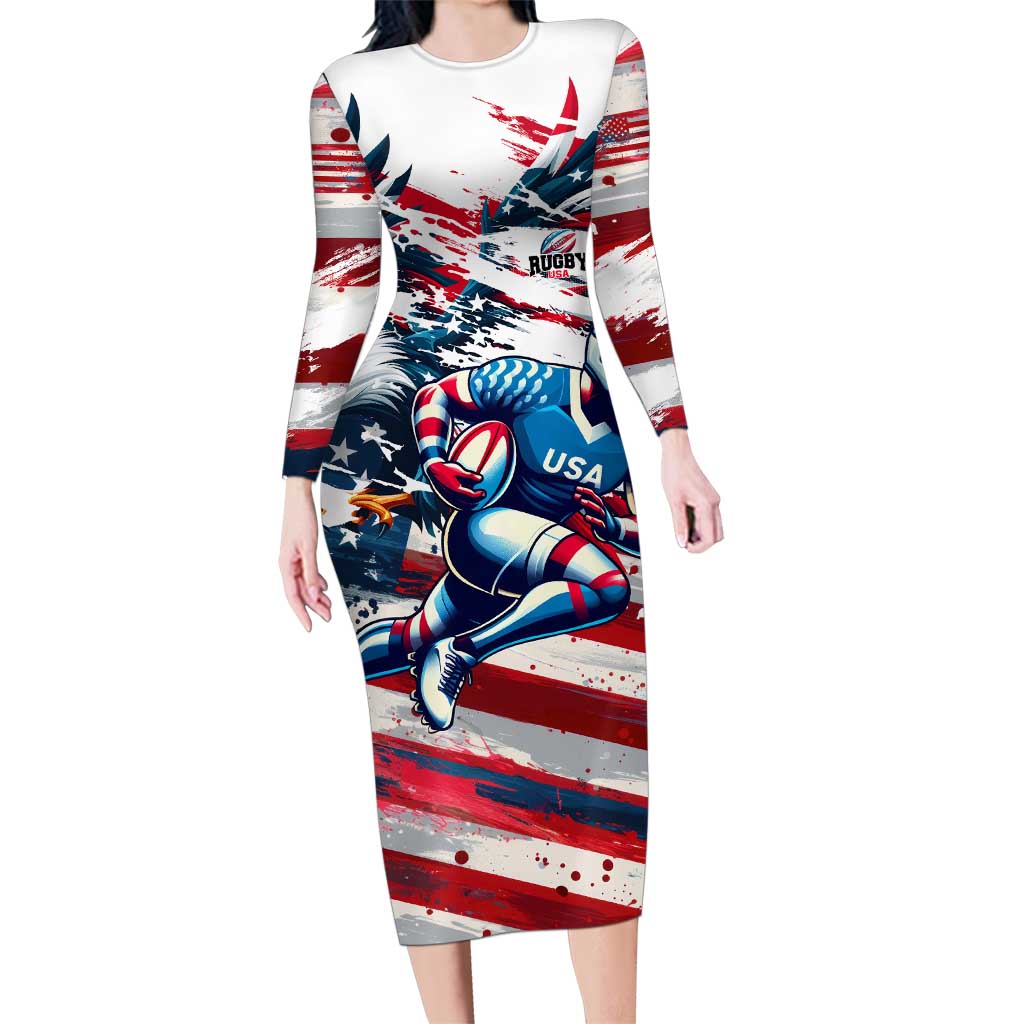 USA Rugby Family Matching Long Sleeve Bodycon Dress and Hawaiian Shirt Summer Paris 2024 - Wonder Print Shop