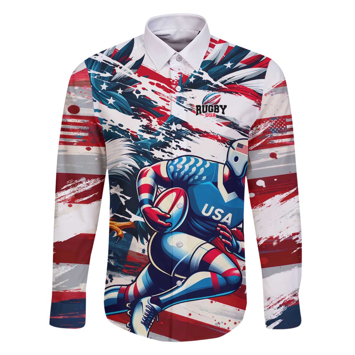 USA Rugby Family Matching Off The Shoulder Long Sleeve Dress and Hawaiian Shirt Summer Paris 2024 - Wonder Print Shop