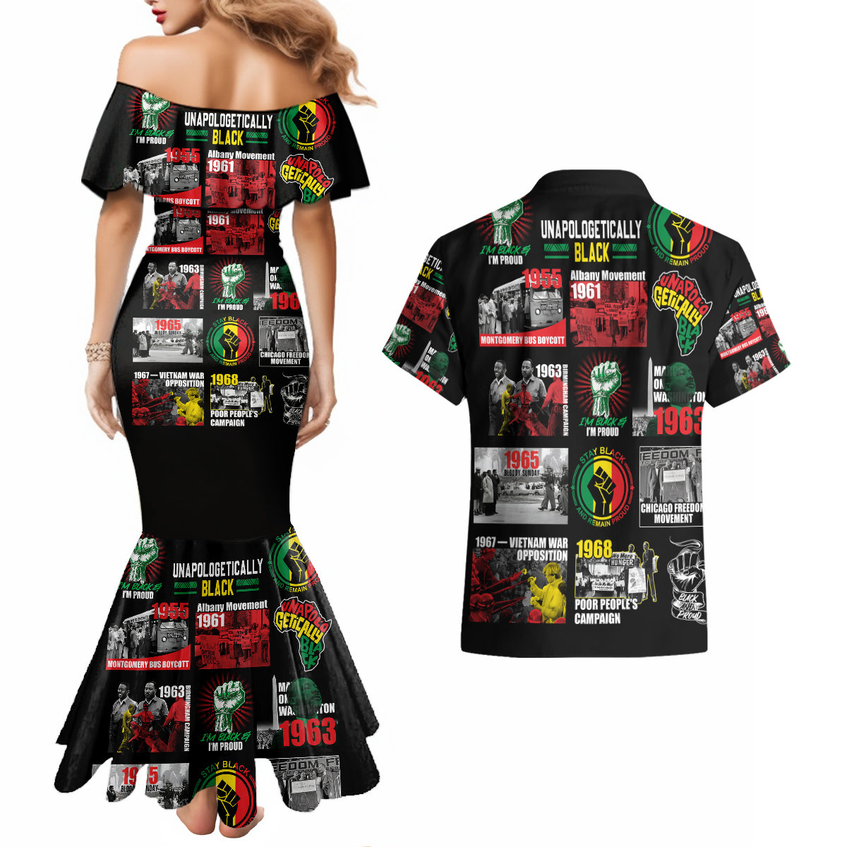 Civil Rights Movement Couples Matching Mermaid Dress and Hawaiian Shirt Poster Art Black Pride - Wonder Print Shop