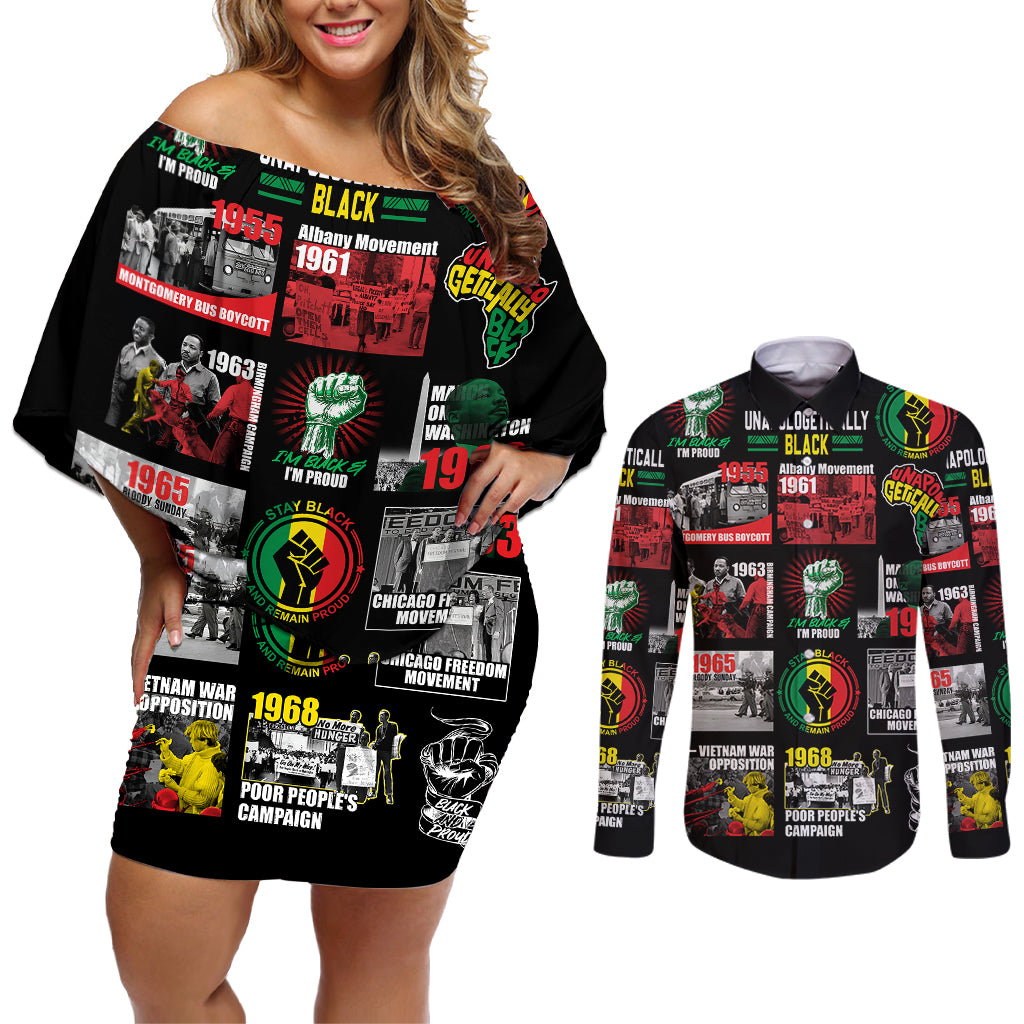 Civil Rights Movement Couples Matching Off Shoulder Short Dress and Long Sleeve Button Shirts Poster Art Black Pride - Wonder Print Shop