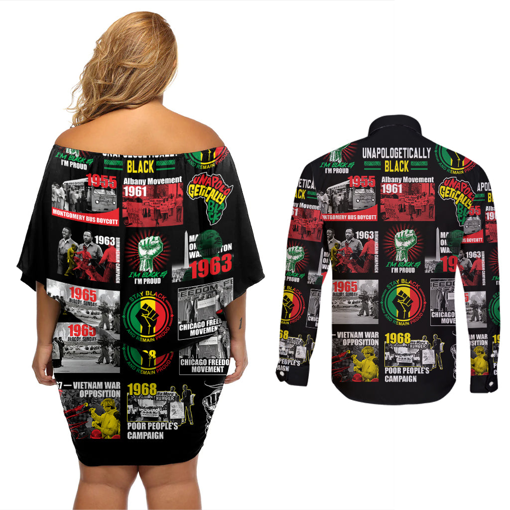 Civil Rights Movement Couples Matching Off Shoulder Short Dress and Long Sleeve Button Shirts Poster Art Black Pride - Wonder Print Shop