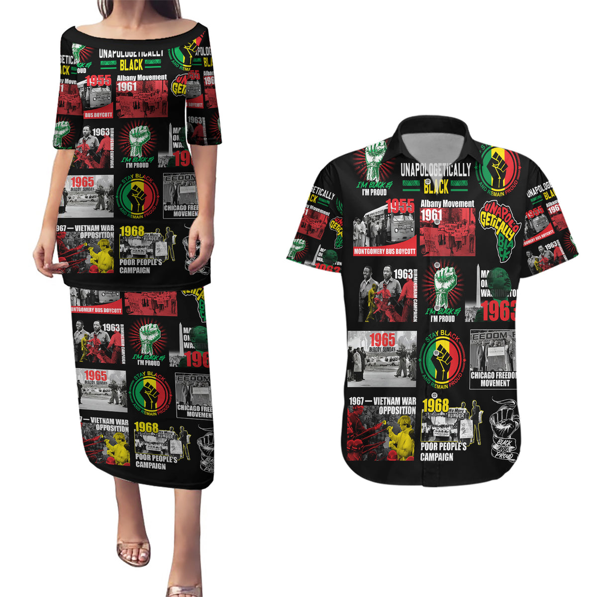 Civil Rights Movement Couples Matching Puletasi Dress and Hawaiian Shirt Poster Art Black Pride - Wonder Print Shop
